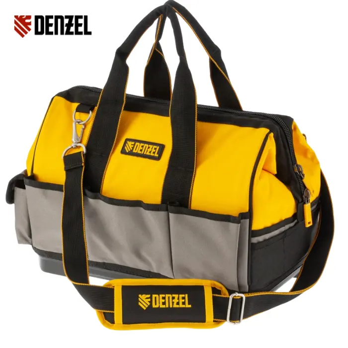 Tool bag, 26 pockets, plastic bottom, shoulder strap, 16" x 9" x 12 3/8"// Denzel 7790272