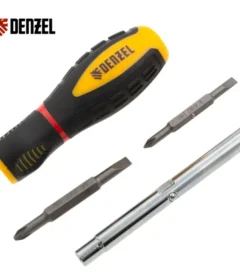 Combination screwdriver 4 in 1, SL3/16"-PH1, SL1/4"-PH2, bi-material handle Denzel 7713381