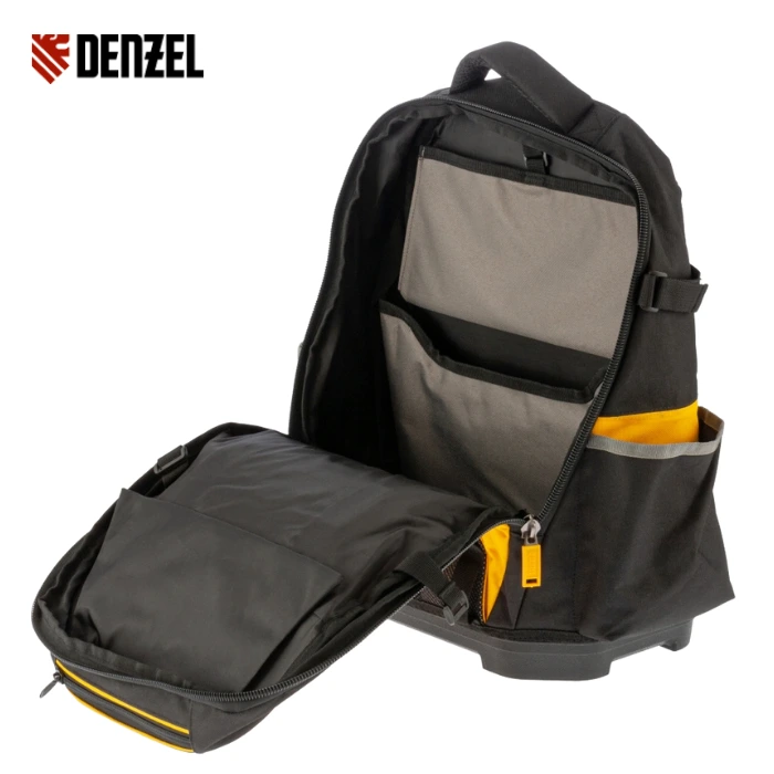 Tool backpack, 77 pockets, plastic bottom, portable organiser, 14 3/8" x 8" x 18 1/2"// Denzel 7790270