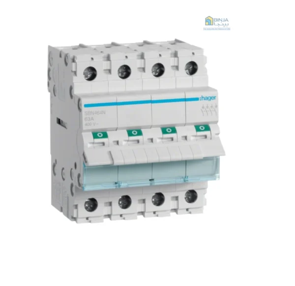 Hager 4-pole 63A Modular Switch with big terminals SBN464N Switch Disconnector
