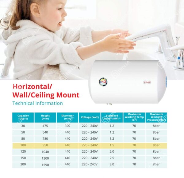 Zenith 100L Horizontal ZT100H Water Heater (6)